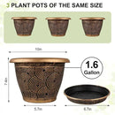 10 Inch Flower Pots Planters for Indoor Outdoor Plants, 3 Pack Plastic Large Plant Pots with Drainage Hole & Tray, Modern Decorative Garden Pot with Saucer, Plant Container for House by GreenHaven Gardens