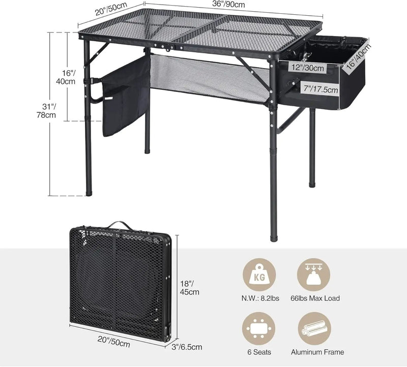 REDCAMP Folding Portable Grill Table with Sink for Outside, Lightweight Aluminum Metal Grill Stand Picnic Table for Camping Cooking BBQ RV Picnic, 2 Heights Adjustable,Black 36"x20", photo 3 of 6