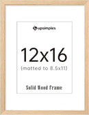 upsimples 12x16 Frame, Natural Solid Wood Picture Frames, Display 8.5x11 with Mat or 12 x 16 Without, Vertical & Horizontal Wall Hanging, 1 Pack, Natural by CozyNest Decor