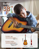 Moukey 38" Acoustic Guitar for Beginners Kids Youth Adult Dreadnought Guitarra Acustica Kit with Chord Poster, Gig Bag, Tuner, Picks, Nylon Strings, Capo, Strap - Sunburst by TinyTreasures Baby Boutique
