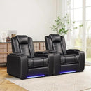 ANJ Power Home Theater Seating Set of 2, PU Leather Electric Recliner Chair with Powered Headrest, Dual Motors Movie Reclining Chairs with LED Lights,USB Port, Cup Holders, Hidden Arm Storage (Black) by CozyNest Decor