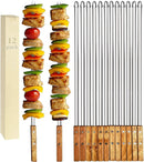 12 Pack Kebab Skewers 22 Inch Stainless Steel Grilling BBQ Skewer Reusable Barbecue Skewers Flat Stick with Wood Handle,Ideal for Koubideh Brazilian Chicken Shrimp Turkish Shish Kabob by GreenHaven Gardens