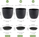 9/8/7.5 inch Plant Pots, Set of 3 Modern Decorative Plastic Planters with Drainage Holes and Saucer for Garden House Plants, Flower Pots for Indoor Outdoor Plants, Speckled Black by GreenHaven Gardens