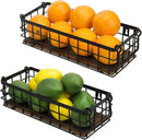 MyGift Set of 2 Wire Baskets for Pantry, Wall Mounted or Tabletop Black Metal Baskets for Organizing with Burnt Wood Base and Handles by CozyNest Decor