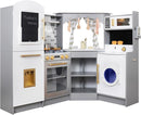 Large Wooden Corner Play Kitchen Sets with Ice Maker,Water Dispenser,Bread Maker,Washing Machine,Electronic Display,Toy Sink with Running Water,Stove with Light&Sounds, Birthday Gift for 3+ by TinyTreasures Baby Boutique