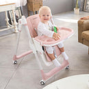 3-in-1 Foldable High Chair for Babies & Toddlers – Adjustable Height, Reclining Seat, 5-Point Safety Harness, Removable Tray, Lockable Wheels, Washable Cushion – Portable & Easy Clean, Pink by TinyTreasures Baby Boutique