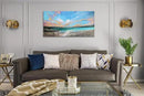 Arjun Ocean Teal Wall Art Canvas Coastal Beach Painting Blue Turquoise Landscape Sunset Picture, Panoramic Gold Foil Textured Large Artwork Framed for Living Room Bedroom Bathroom Wall Decor 40"x20" by CozyNest Decor