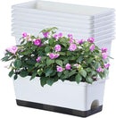 Window Box Planter 8 Pcs, 17 Inches Rectangle Flower Pots with Drainage Holes and Trays, Vegetable Planters for Windowsill Patio Garden Balcony Home Porch Yard Indoor Outdoor (White) by GreenHaven Gardens
