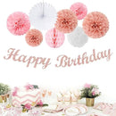 Light-Pink Rose-Gold Birthday Garland Party-Decorations - 14pcs Happy Banner Women Paper Flowers Lanterns Tissue Pom Poms,Streamers Fans Honeycomb Girls Adult Women Kids Hanging Supplies Decor Hugfond by CozyNest Decor