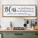 Bless the Food Before Us, the Family Beside Us, and the Love between us Framed Wall Art for Dining Room, 40''×15'' Holy Positive Religious Rustic Bible Verse for Christian God Jesus Christ Prayer by CozyNest Decor