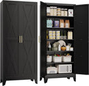 75" Tall Metal Kitchen Pantry Storage Cabinet, Freestanding Cupboard with 2 Doors and 5 Adjustable Shelves, Standing Storage for Kitchen, Bathroom, Garage, Dinning Room or Utility Room（Black） by CozyNest Decor