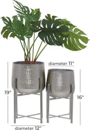 CosmoLiving by Cosmopolitan Metal Indoor Outdoor Planter Hammered Large Planter Pot with X-Shaped Stands, Set of 2 Planters 19", 16"H, Silver by GreenHaven Gardens