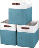 Large Fabric Storage Baskets | 50L Storage Bins, Decorative Linen Closet Baskets with Handles for Organizing, Shelf, Toys, Clothes, Home, Office, Nursery, 17x12x15Inches (Teal&White) by CozyNest Decor