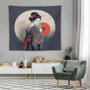 Japanese Woman Geisha Tapestry Asian Red Cherry Blossom Red Sun Traditional Kimono Folk Tapestries Home Decor for Living Room Bedroom Apartment Farmhouse Dorm 60"x50" by CozyNest Decor