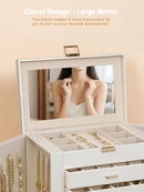 BOOVO Jewelry Box For women, 6 Layer Large Jewelry Organizer With Mirror, Multi-Function Storage Box With Lock, Necklace Holder With 5 Drawers, For Earrings Necklace Bracelet (Pearl White and Gold) by TinyTreasures Baby Boutique