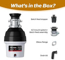 3/4 HP Batch Feed Garbage Disposal, TECASA Stainless Steel Food Waste Grinding System for Kitchen Sink Food Waste, Power Cord Included, Sound Reduction, Grey and Black - HyperCrush 75 BF by CozyNest Decor