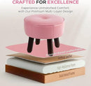 Small Foot Stool Round Pouf Ottoman, 13'' Leather Foot Rest with Non-Skid Rubber Legs, Foolstool Ottomans for Couch, Sofa Footrest Step Stool for Living Room Bedroom Entryway Office, Pink by CozyNest Decor