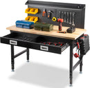 48" Workbench with Drawers, Work Benches for Garage with Strip Light, Adjustable Work Table with Large Pegboard, 2000 LBS Heavy Duty Table with Power Outlet Rubber Wood for Garage, Office by GreenHaven Gardens