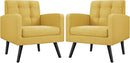 Yaheetech Mid-Century Accent Chairs, Modern Upholstered Living Room Chair, Cozy Armchair Button Tufted Back and Wood Legs for Bedroom/Office/Cafe, Set of 2, Yellow by CozyNest Decor