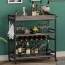 BON AUGURE Bar Cart, Home Bar Serving Cart on Wheels, Mobile 3 Tier Liquor Beverage Carts with Wine Rack and Glass Holder (Grey Oak) by CozyNest Decor