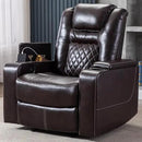 CANMOV Electric Power Recliner Chair with USB Ports and Cup Holders, Breathable Leather Home Theater Seating with Hidden Arm Storage (Brown) by CozyNest Decor