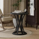 Round Farmhouse End Table with Crisscross Pedestal Base, Distressed Finish Side Table Rustic Accent Table for Living Room, Pine Wood, Black by CozyNest Decor