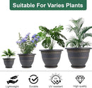 4 Pack 12 Inch Large Plant Pots, Plastic Flower Pot for Indoor & Outdoor with Drainage Holes & Saucer, Plaid Pattern Planters Garden Pots for Herbs by CozyNest Decor
