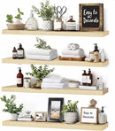 Floating Wall Shelves 4-Pack - Rustic Wood 16-inch Wooden Wall Shelves for Storage and Décor, Multi-Functional and Easy to Install for Living Room, Bedroom, and Kitchen by CozyNest Decor