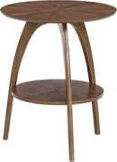 Martin Svensson Home Round Wood Walnut Brown 20" Living Room End Side Accent Table Nightstand with Storage Shelf by CozyNest Decor