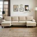 Karl home U-Shape Sectional Sofa Couch 111" Modern 4-Seat Sofa with Chaises Chenille Fabric Upholstered Covertible Couch with Wood Grain Legs for Living Room, Reception Room, Apartment, Khaki by CozyNest Decor
