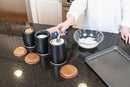 Nat & Jules Lidded Black 6 inch Ceramic and Wood Kitchen Canisters Set of 3 by CozyNest Decor