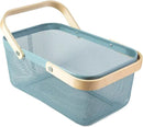 Portable Garden Harvest Basket-Mesh Design Natural Bamboo Handle Wire Storage Baskets,Mesh Basket with Handle Organize Items Reduce Space Occupation,Suitable for Kitchen,Garden,Picnic(Blue) by GreenHaven Gardens