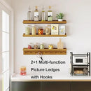 MBYD Floating Shelves 36 Inch, Nursery Book Shelves for Kids Room, Hanging Bookshelf with Hooks Set of 3, Light Walnut Wood Picture Ldge Shelving, Kitchen Wall Shelf Spice Rack for Bedroom Bathroom by CozyNest Decor