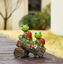 Garden Turtle Figurines Outdoor Decorations, Solar Powered Sweet Frog Face Turtles Resin Statue with 4 LED Lights, Garden Art Spring Fall Winter Christmas Decor for Patio Lawn Yard by CozyNest Decor