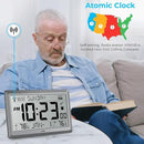 Wall Clock Atomic with Indoor Outdoor Temperature Battery Powered, Easy Reading with 10.5 Inch Large LCD Display, 330FT Range Table Wall Clock With DST, 12/24 Hour for Living Room Kitchen (Silver) by CozyNest Decor