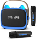 Mgaolo Upgraded Mini Karaoke Machine Toy for Kids, Portable Bluetooth Speaker with 2 Wireless Mics, Emoji & Colorful LED Lights, Home Travel & Party Play Gifts for Boys Girls (Blue) by TinyTreasures Baby Boutique