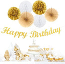 White-Gold Champagne Birthday Party-Decorations Paper-Flowers - 14pcs Happy Banner Engagement Honeycomb Tissue Pom Poms,Women Streamers Garland Beige Fans,21st 18th Girl Hanging Supplies Decor Hugfond by CozyNest Decor