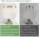 4-Light Bathroom Light Fixtures, Brushed Nickel Vanity Lights with Clear Glass Shades, Modern Bathroom Wall Lamp for Mirror Living Room Cabinet Bedroom Porch by CozyNest Decor