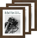 8.5x11 Picture Frame Set of 3 - Brown Woodgrain, Wood Photo Frame, HD Tempered Glass, Table Display or Wall Hanging by CozyNest Decor