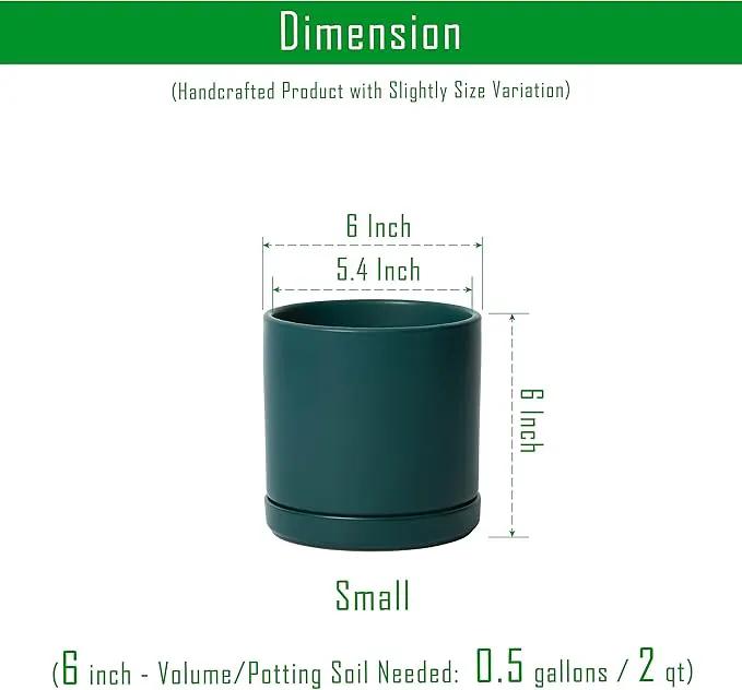 D'vine Dev Set of 2 Plants Pots, 6 Inch Ceramic Planter Pot for Plants with Drainage Hole and Saucer, Teal, 94-V-C-9, photo 3 of 7