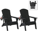 Folding Adirondack Chair Set of 2 with Cup Holder, HDPE All Weather Resistant Plastic Outdoor Patio Chairs, Heavy Duty Fire Pit Seating for Backyard Lawn Garden, Wooden Textured Design(Black)(Black) by GreenHaven Gardens