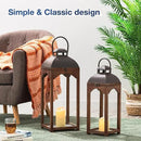 Glitzhome Set of 2 Mondern Farmhouse Wooden Lantern Hanging Decorative Candle Lanterns for Outdoor & Indoor Brown (No Glass) by CozyNest Decor