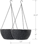 13 inch Large Hanging Planters Plant Pots for Outdoor Indoor Plants with Drainage Holes and Chain, 2 Pack Round Hanging Flower Pots for Garden Home Porch Decor, Speckled Black by GreenHaven Gardens
