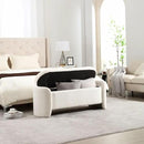 ROCTY White Boucle Storage Bench - 50" Sherpa Ottoman Bench for Bedroom, Entryway, Living Room & Vanity - Teddy Fabric with Storage & Seating