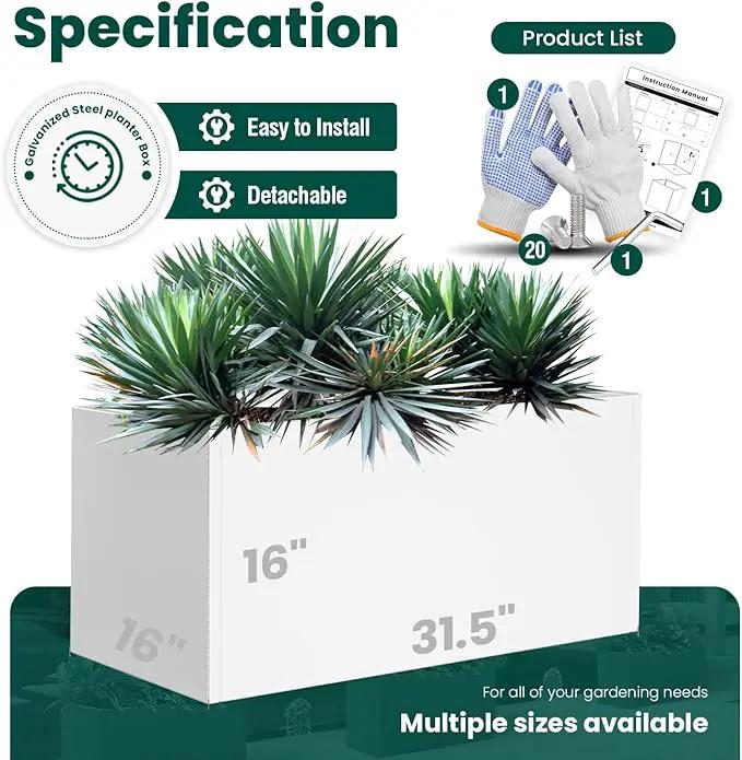 White Steel Planter Outdoor Indoor Planter Box Galvanized Steel Metal Large Planters Rectangular Flower Pot 31.5 In L x 16 In W x 16 In H Modern Commercial Residential for Trees Patio Deck Yard Garden, photo 2 of 8