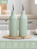 famiware Jupiter 16oz Ceramic Olive Oil Dispenser Bottle, Olive Oil and Vinegar Dispenser Bottle Set of 2 with Stainless Steel Pourers, Suitable for Storage Vinegar, Liquids, Light Green by CozyNest Decor