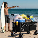 300L Extra Large Collapsible Foldable Wagon, 440lbs Load Capacity 48''L Extended Heavy Duty Folding Beach Wagon with Big All-Terrain Wheels, Utility Garden Cart for Outdoor Activities, Black by GreenHaven Gardens