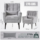 Accent Chair Set of 2, Upholstered Armchair with Pillow, Fabric Single Sofa Chair with Lounge Seat and Wood Legs Accent Chair for Living Room Small Spaces (Grey, Set of 2) by CozyNest Decor