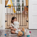 Babelio 26-43" No Bottom Bar Baby Gate for Babies, Elders and Pets, 2-in-1 Hardware Mount Dog Gate for The House, Stairs and Doorways, with Large Walk Thru Door, Black Wood Pattern by TinyTreasures Baby Boutique