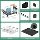 MOUKABAL Dish Drying Rack - Stainless Steel Dish Rack, Dish Racks for Kitchen Counter, Drying Rack Kitchen with Removable Utensil Holder, Drainboard and Glass Organizer (Black) by CozyNest Decor